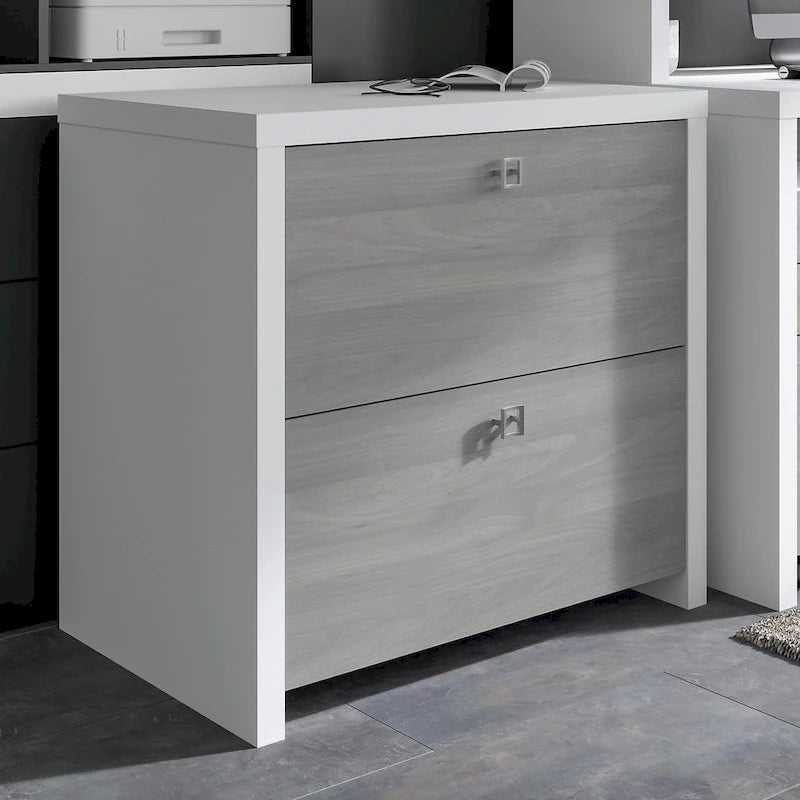 2-Drawer Lateral File Cabinet – White / Gray / Charcoal, Contemporary Style, Fits 1 User