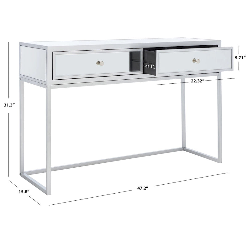 Silver Mirrored 2-Drawer Single-User Desk