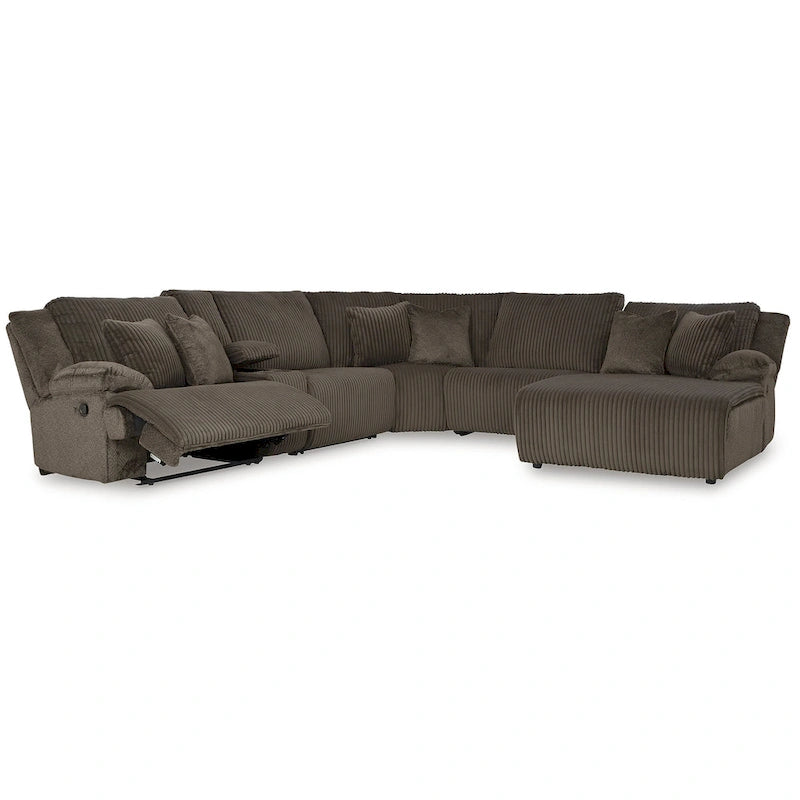 Brown Corduroy 6-Piece Reclining Sectional Sofa with Chaise – Seats 6+