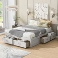 Antique White/Gray/Natural Queen Platform Bed with 6 Drawers, No Headboard