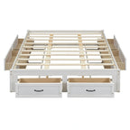 Antique White/Gray/Natural Queen Platform Bed with 6 Drawers, No Headboard
