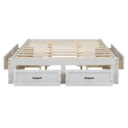 Antique White/Gray/Natural Queen Platform Bed with 6 Drawers, No Headboard