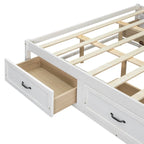 Antique White/Gray/Natural Queen Platform Bed with 6 Drawers, No Headboard