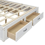Antique White/Gray/Natural Queen Platform Bed with 6 Drawers, No Headboard