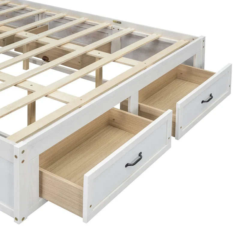 Antique White/Gray/Natural Queen Platform Bed with 6 Drawers, No Headboard
