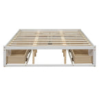 Antique White/Gray/Natural Queen Platform Bed with 6 Drawers, No Headboard