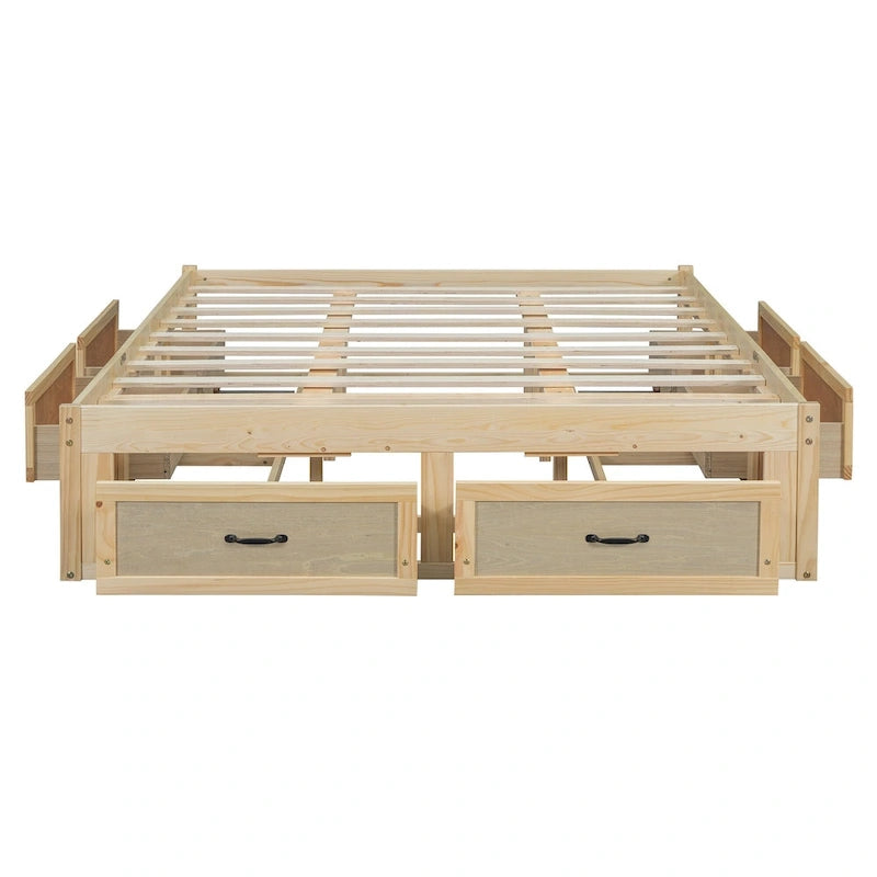 Antique White/Gray/Natural Queen Platform Bed with 6 Drawers, No Headboard
