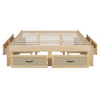 Antique White/Gray/Natural Queen Platform Bed with 6 Drawers, No Headboard