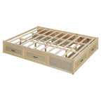 Antique White/Gray/Natural Queen Platform Bed with 6 Drawers, No Headboard