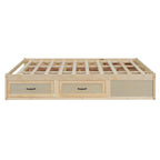 Antique White/Gray/Natural Queen Platform Bed with 6 Drawers, No Headboard
