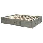 Antique White/Gray/Natural Queen Platform Bed with 6 Drawers, No Headboard