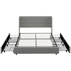 Light Gray Queen Upholstered Storage Bed with 4 Drawers, For 2, Linen