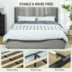 Light Gray Queen Upholstered Storage Bed with 4 Drawers, For 2, Linen
