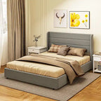 Light Gray Queen Upholstered Storage Bed with 4 Drawers, For 2, Linen