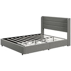 Light Gray Queen Upholstered Storage Bed with 4 Drawers, For 2, Linen