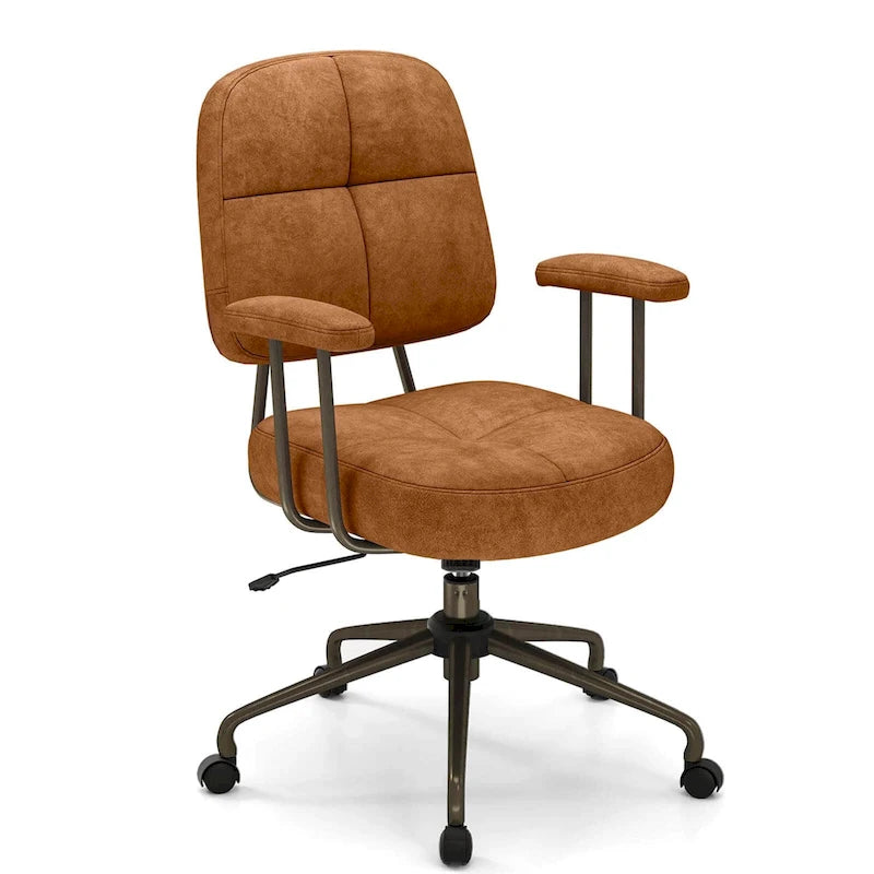 Brown/Beige Mid-Back Swivel Office Chair for 1 Person