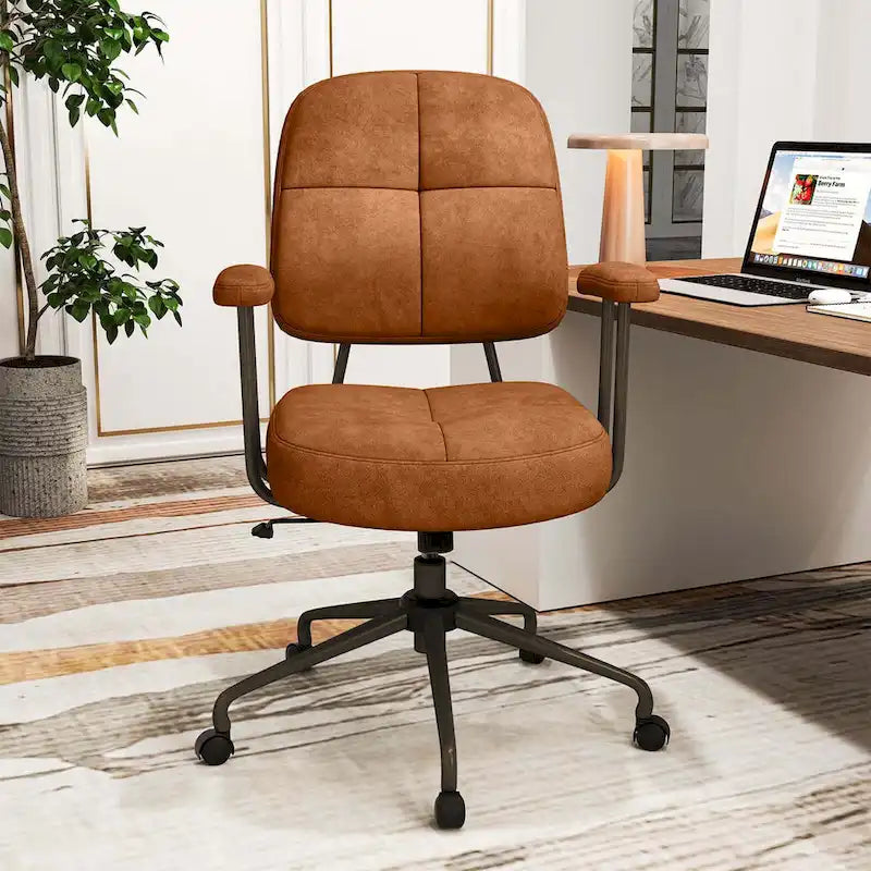 Brown/Beige Mid-Back Swivel Office Chair for 1 Person