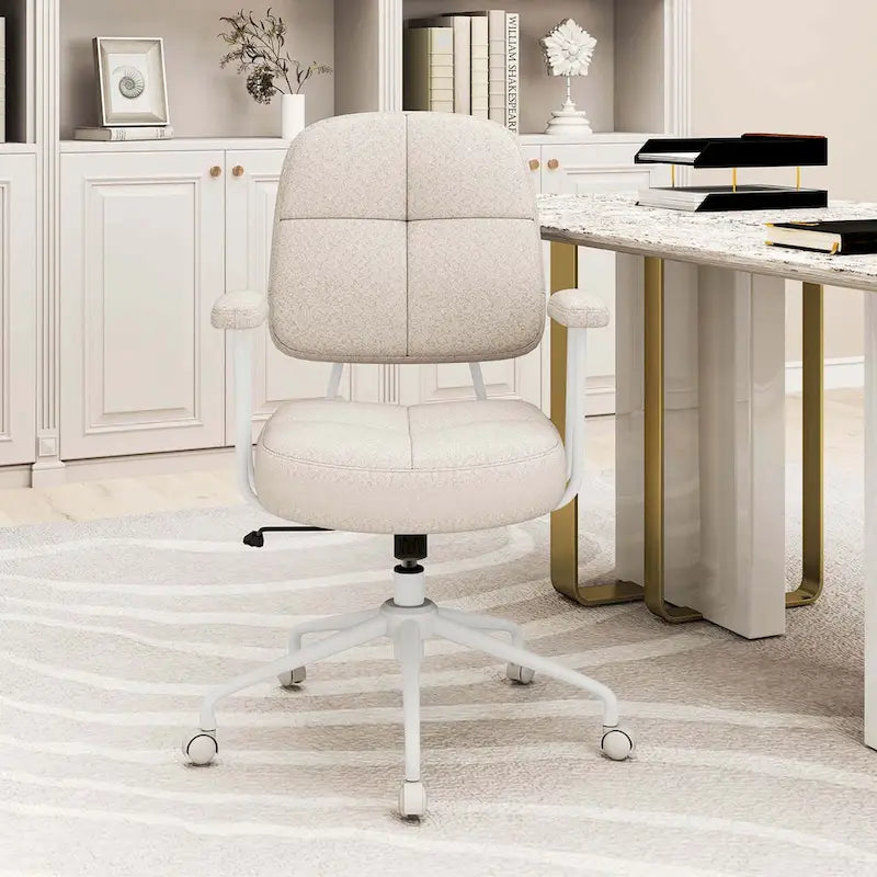 Brown/Beige Mid-Back Swivel Office Chair for 1 Person