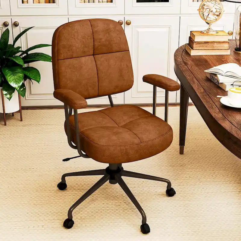 Brown/Beige Mid-Back Swivel Office Chair for 1 Person