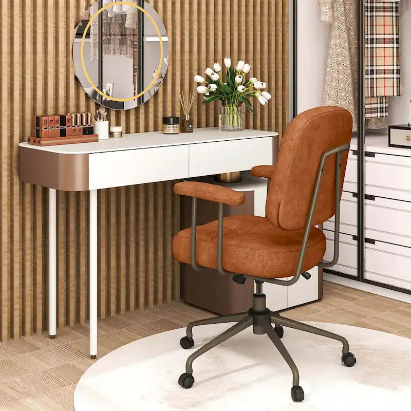 Brown/Beige Mid-Back Swivel Office Chair for 1 Person