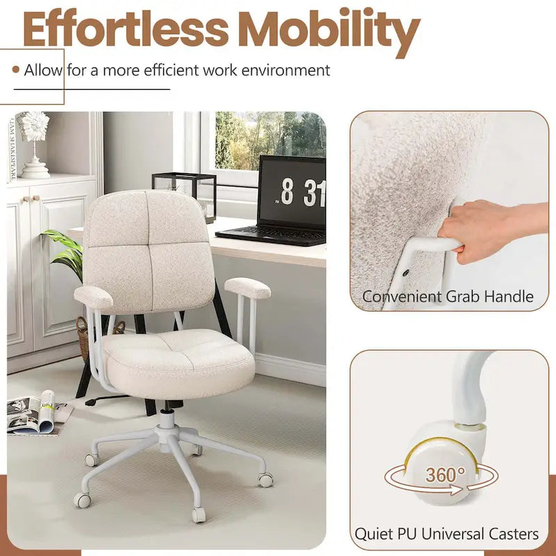 Brown/Beige Mid-Back Swivel Office Chair for 1 Person