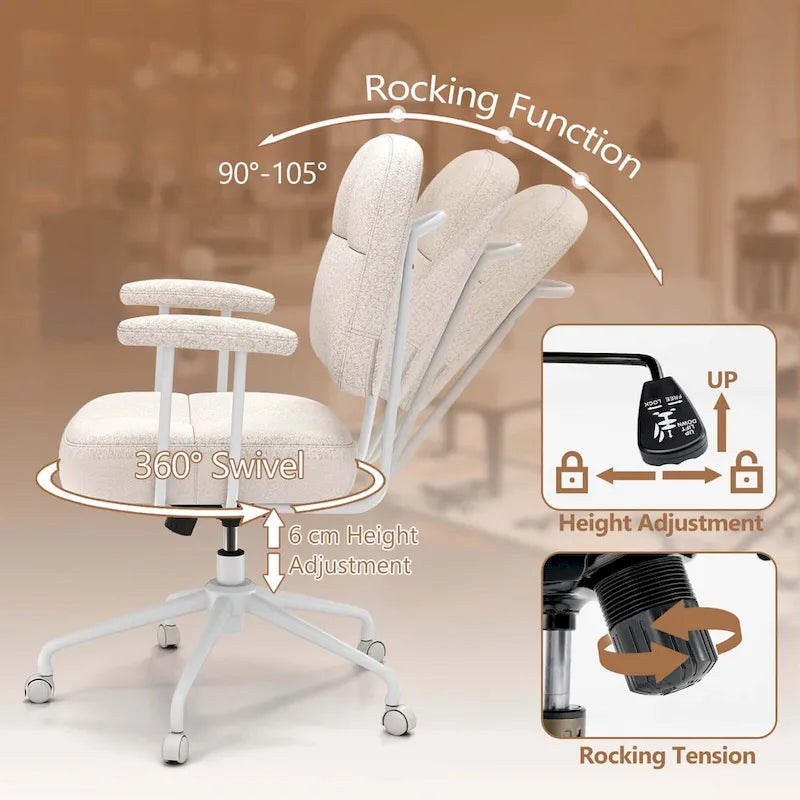 Brown/Beige Mid-Back Swivel Office Chair for 1 Person