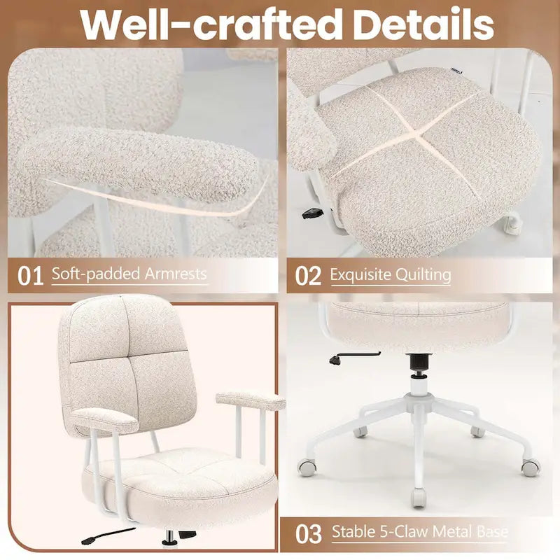 Brown/Beige Mid-Back Swivel Office Chair for 1 Person