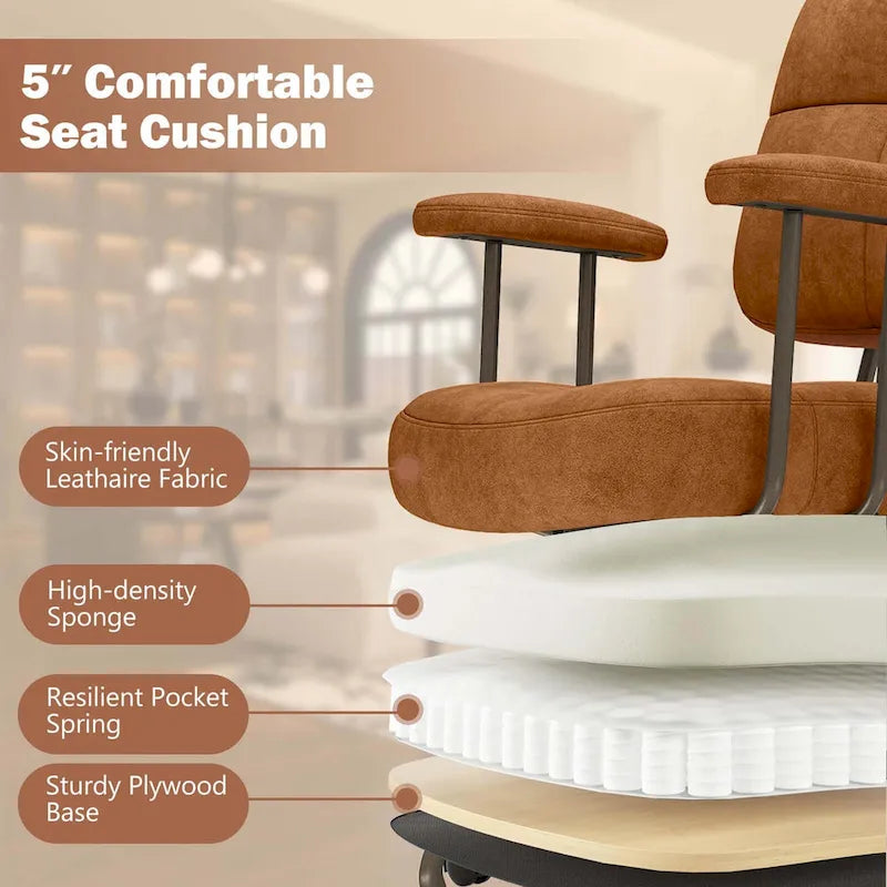 Brown/Beige Mid-Back Swivel Office Chair for 1 Person