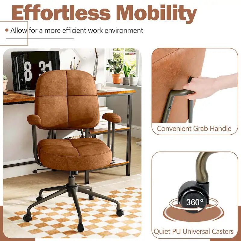 Brown/Beige Mid-Back Swivel Office Chair for 1 Person