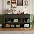 Natural Wood Wash Vintage Console Table, 2 Drawers & 2 Shelves