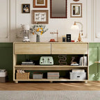 Natural Wood Wash Vintage Console Table, 2 Drawers & 2 Shelves