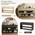 Natural Wood Wash Vintage Console Table, 2 Drawers & 2 Shelves