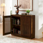 Walnut Brown / Black Fluted Sideboard Cabinet with Outlet Holes, 2-Door