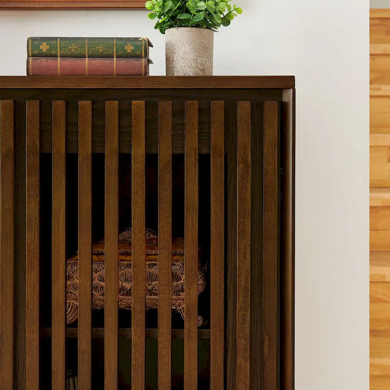 Walnut Brown / Black Fluted Sideboard Cabinet with Outlet Holes, 2-Door