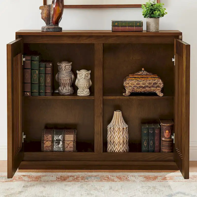 Walnut Brown / Black Fluted Sideboard Cabinet with Outlet Holes, 2-Door