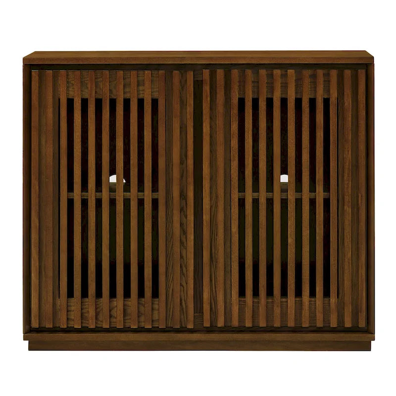 Walnut Brown / Black Fluted Sideboard Cabinet with Outlet Holes, 2-Door