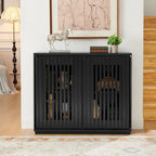 Walnut Brown / Black Fluted Sideboard Cabinet with Outlet Holes, 2-Door