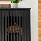 Walnut Brown / Black Fluted Sideboard Cabinet with Outlet Holes, 2-Door