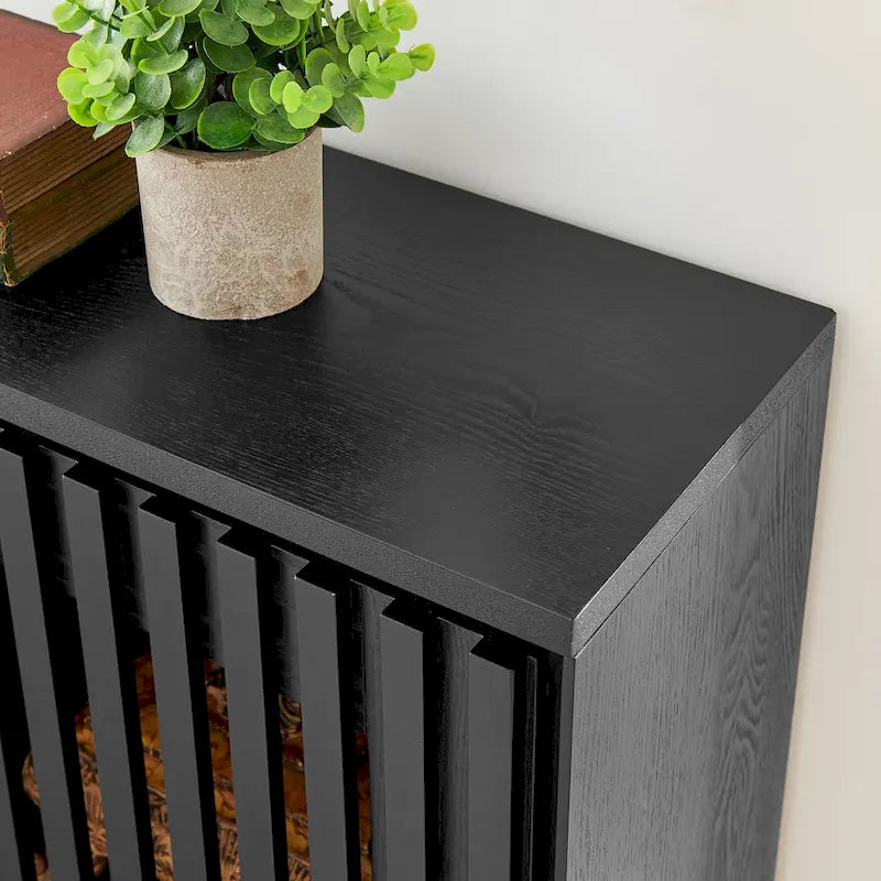 Walnut Brown / Black Fluted Sideboard Cabinet with Outlet Holes, 2-Door