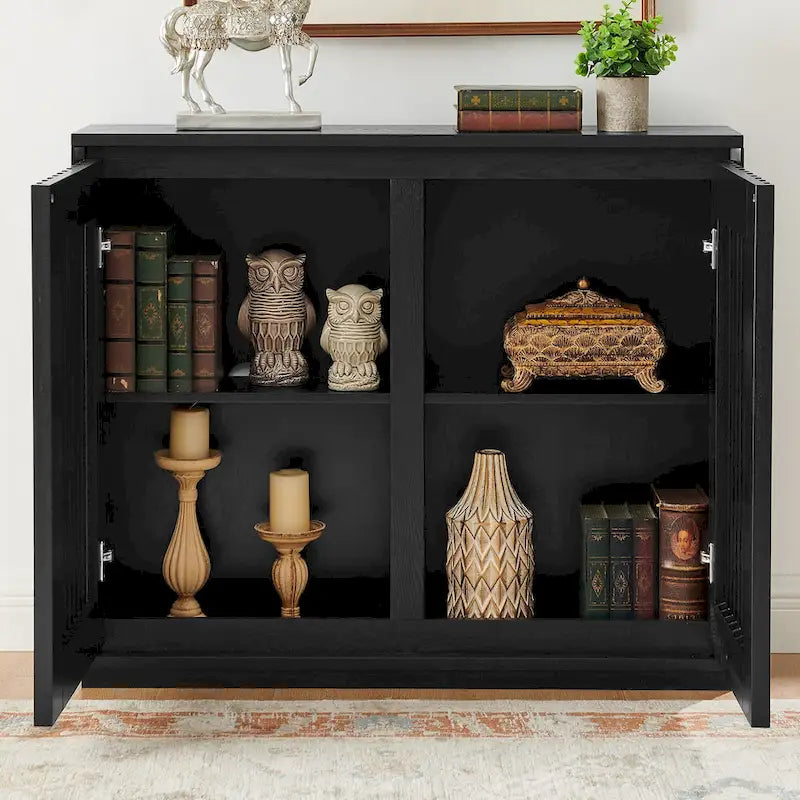 Walnut Brown / Black Fluted Sideboard Cabinet with Outlet Holes, 2-Door