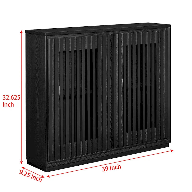 Walnut Brown / Black Fluted Sideboard Cabinet with Outlet Holes, 2-Door