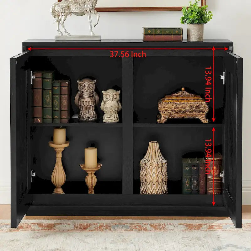 Walnut Brown / Black Fluted Sideboard Cabinet with Outlet Holes, 2-Door