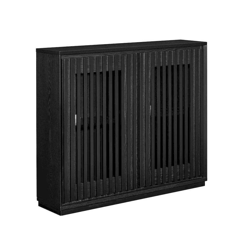 Walnut Brown / Black Fluted Sideboard Cabinet with Outlet Holes, 2-Door