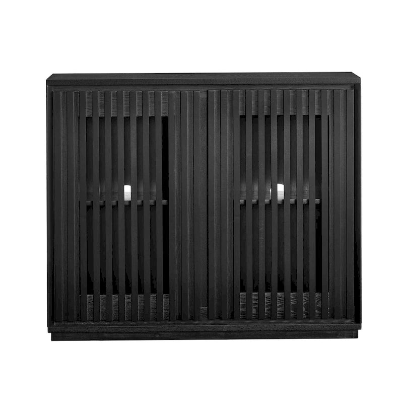 Walnut Brown / Black Fluted Sideboard Cabinet with Outlet Holes, 2-Door
