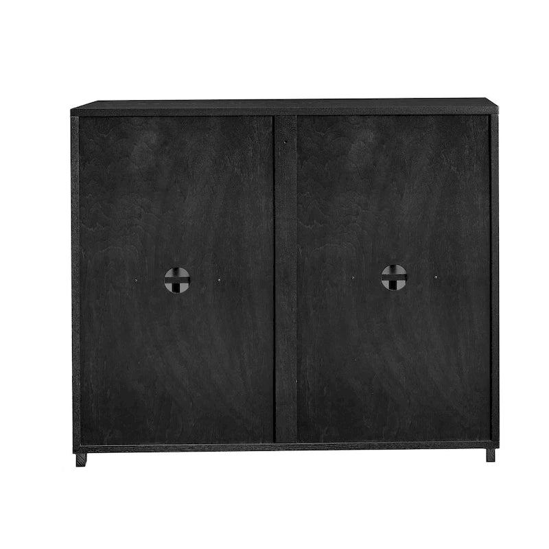 Walnut Brown / Black Fluted Sideboard Cabinet with Outlet Holes, 2-Door