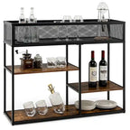 Black 4-Tier Narrow Console Table with Wire Basket