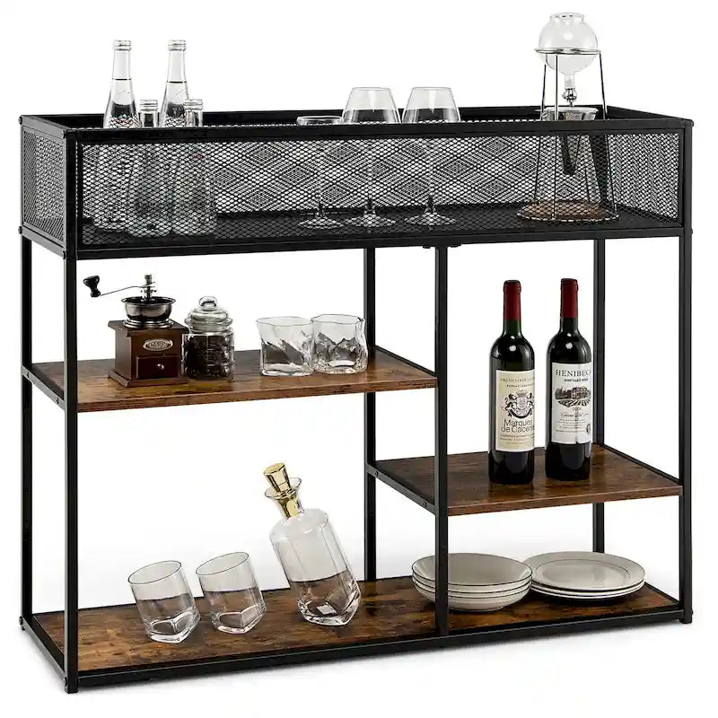 Black 4-Tier Narrow Console Table with Wire Basket
