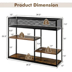 Black 4-Tier Narrow Console Table with Wire Basket