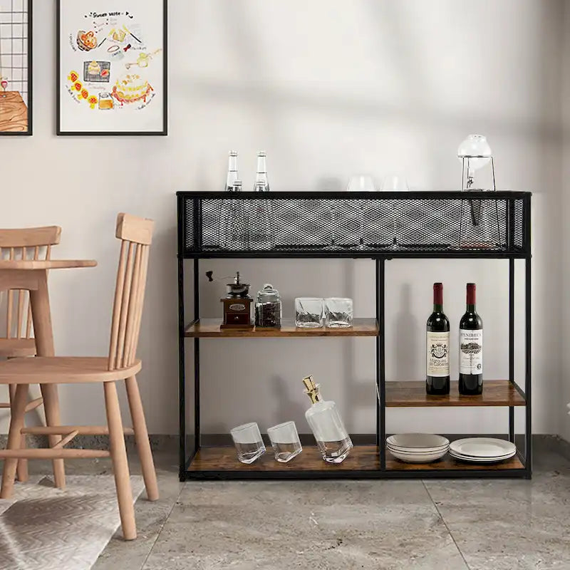 Black 4-Tier Narrow Console Table with Wire Basket