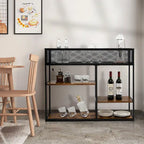 Black 4-Tier Narrow Console Table with Wire Basket